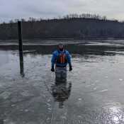 Me in the Cold Water in the Lake for my very first Drysuit Training!