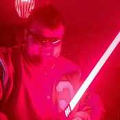 Me with a red lightsaber that  is far to close to my face