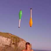 Juggling practice at the beach