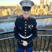 Dress Blues, on Pittsburgh skyline. Family tradition since I moved here.